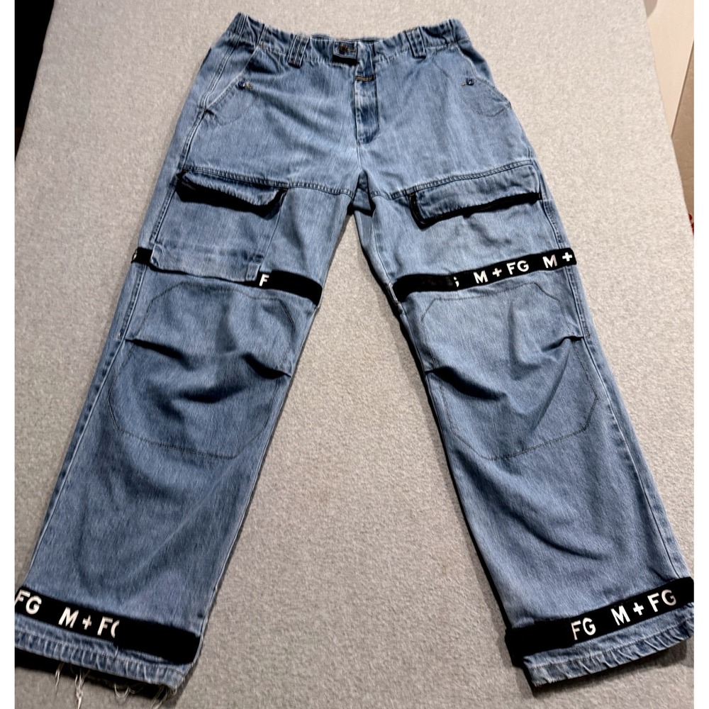 Marithe Francois Girbaud Mens Cargo Jeans Lt Wash w/Black Tactical Webbing 40M